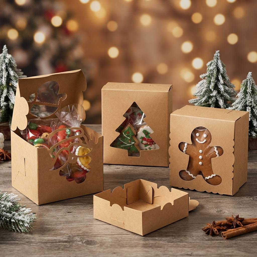 Custom Christmas Kraft Paper Box with Die-Cut Window Custom Christmas Kraft Paper Box with Die-Cut Window