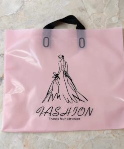 Pink Fashion Apparel Shopping Bag with Black Webbing Handles