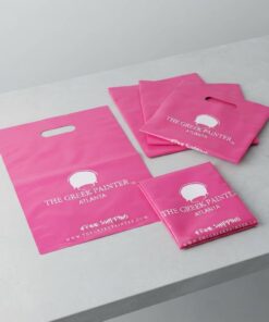 Wholesale Custom Pink Printed Apparel Plastic Die-Cut Handle Shopping Bag