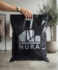 Wholesale Custom Apparel Store Black Plastic Die-Cut Handle Shopping Bag