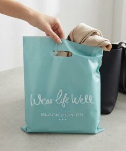Wholesale Custom Blue Fashion Garment Plastic Die-Cut Handle Shopping Bag