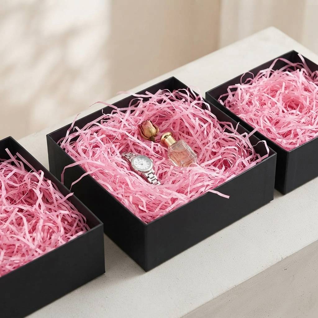 Eco-friendly pink paper grass for hamper stuffing Eco-friendly pink paper grass for hamper stuffing