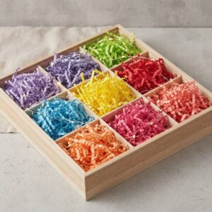Bulk supply of custom colored raffia paper shred for box filling Bulk supply of custom colored raffia paper shred for box filling