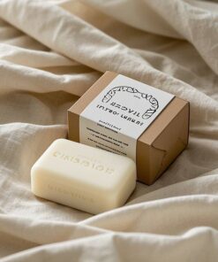 Small retail kraft paper box with custom brand label