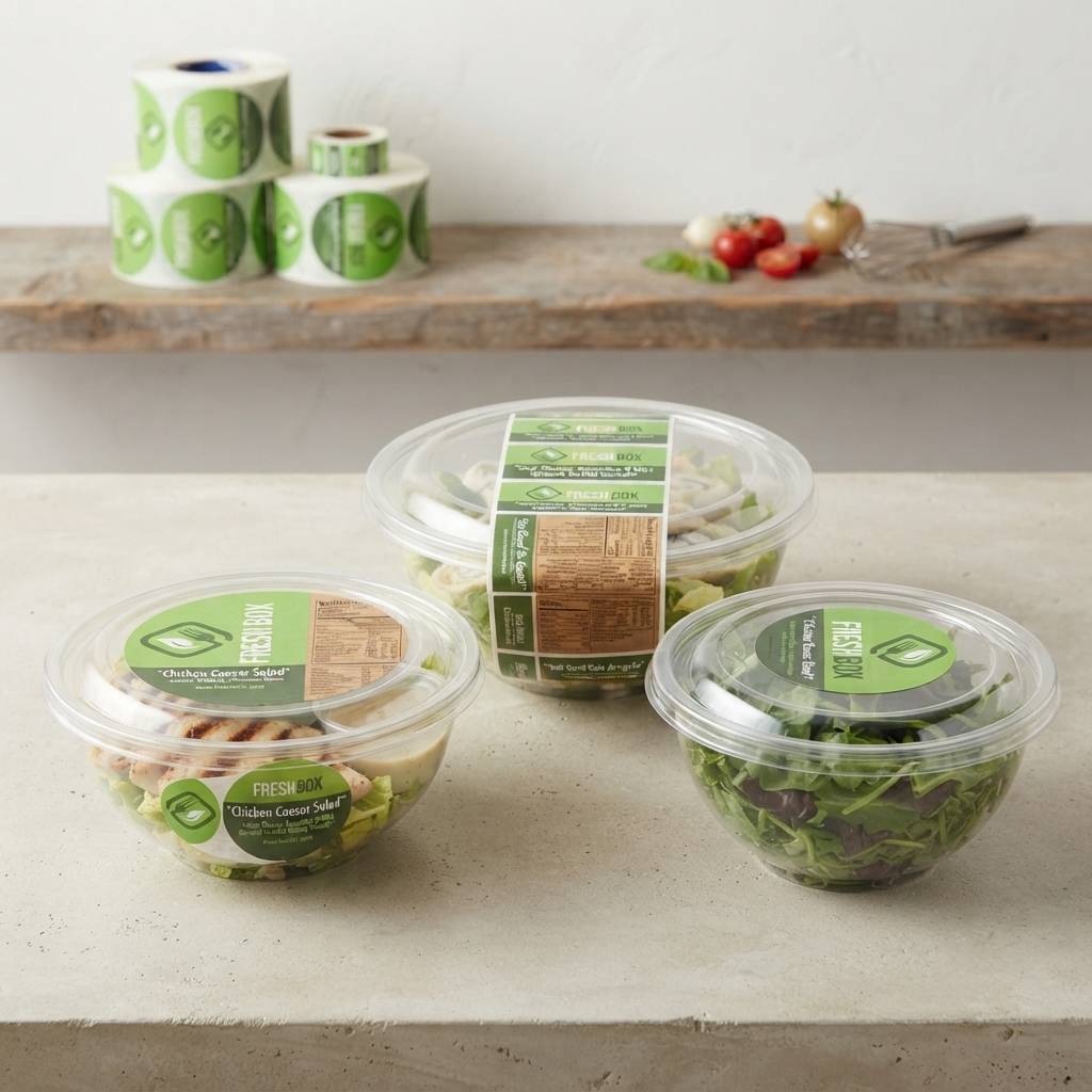 Commercial biodegradable food container sticker rolls Commercial biodegradable food container sticker rolls