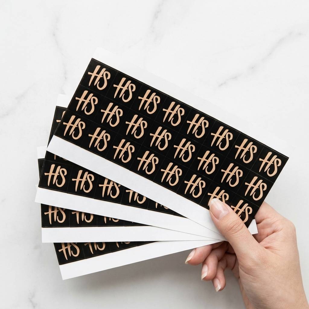 Custom black adhesive labels with metallic print Custom black adhesive labels with metallic print
