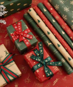 Custom Pattern Eco-Friendly Christmas Wrapping Paper with Gold Elements