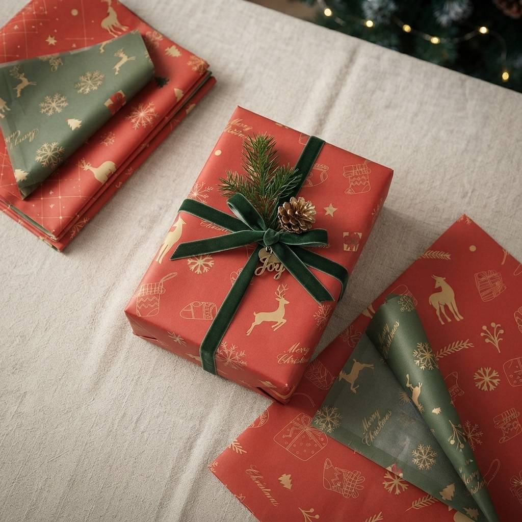 Custom Pattern Red and Green Festive Tissue Paper for Gift Packaging Custom Pattern Red and Green Festive Tissue Paper for Gift Packaging