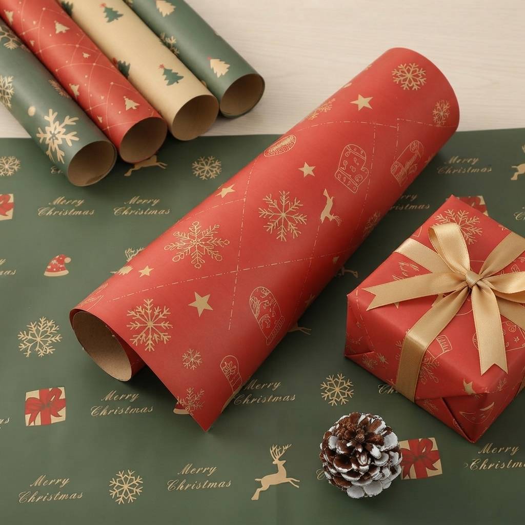 Custom Pattern Recycled Christmas Gift Wrapping Tissue Paper with Gold Print Custom Pattern Recycled Christmas Gift Wrapping Tissue Paper with Gold Print