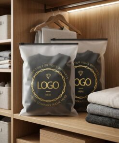Custom Gold Stamping Logo Frosted Plastic Zipper Garment Bags