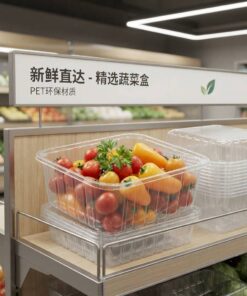 Custom Transparent PET Clamshell Box For Fresh Vegetable Food Packaging