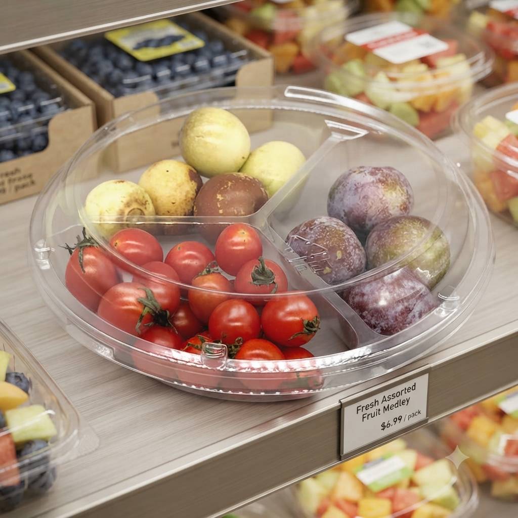Custom Transparent PET Sectioned Platter Box For Mixed Fruit Packaging Custom Transparent PET Sectioned Platter Box For Mixed Fruit Packaging
