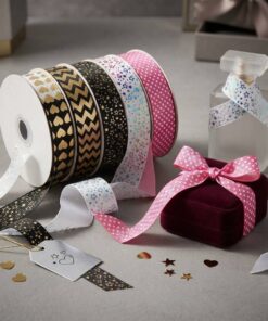 Personalized Gold Foil Heart Pattern Satin Ribbons For Crafting