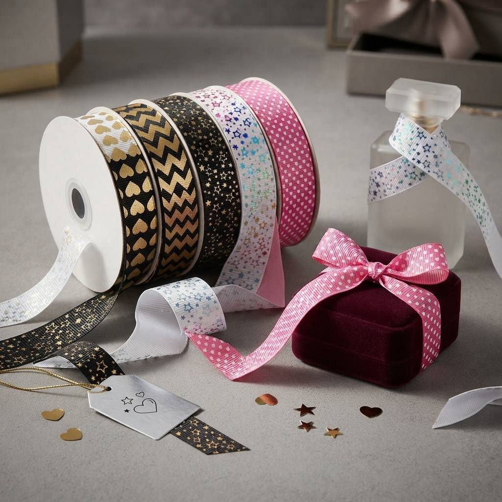 Personalized Gold Foil Heart Pattern Satin Ribbons For Crafting Personalized Gold Foil Heart Pattern Satin Ribbons For Crafting