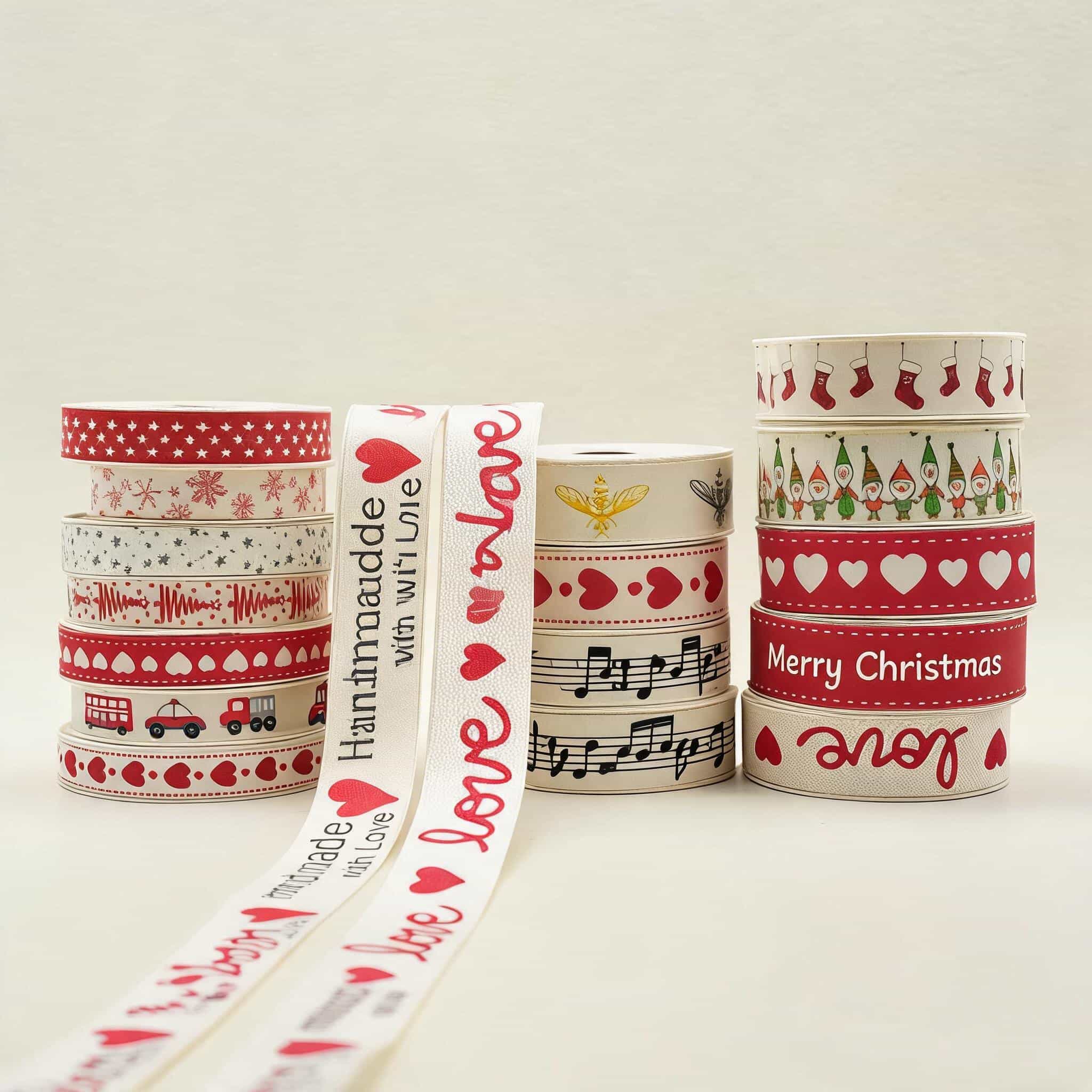 Custom Romantic Red Heart Fabric Ribbons For Gift Wrapping Custom Romantic Red Heart Fabric Ribbons For Gift Wrapping