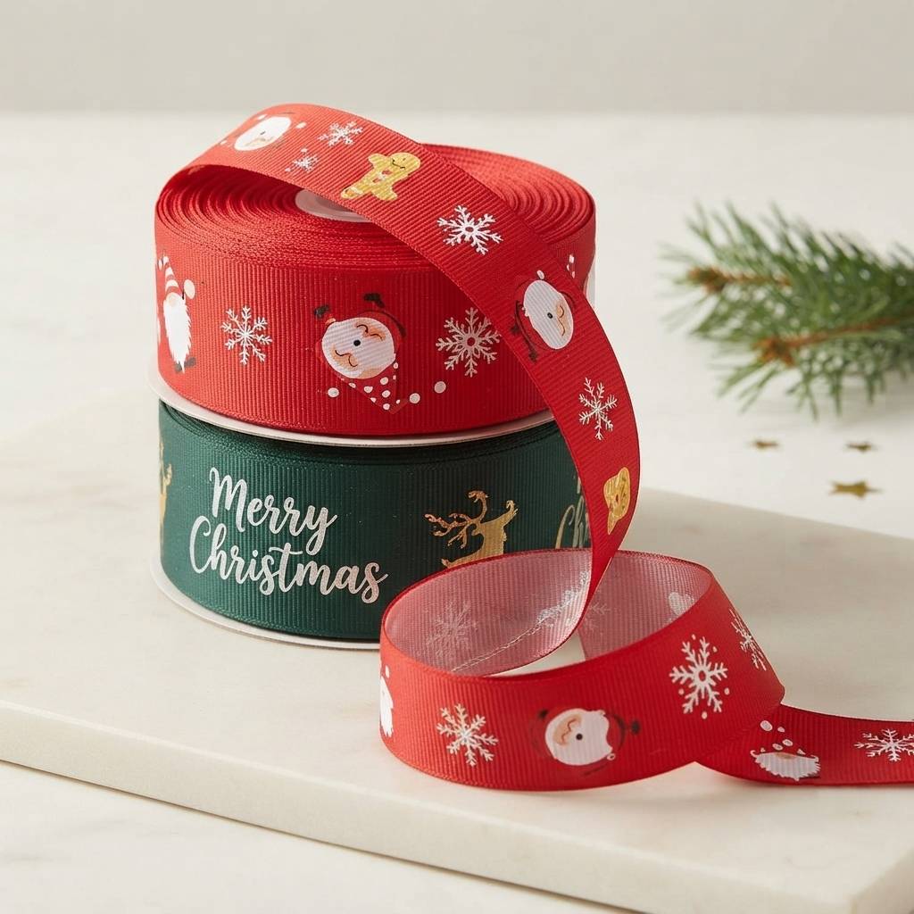 Custom Logo Merry Christmas Ribbon For Holiday Gift Boxes Custom Logo Merry Christmas Ribbon For Holiday Gift Boxes