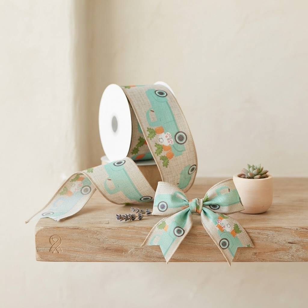Personalized Easter Carrot And Truck Patterned Wired Ribbons Personalized Easter Carrot And Truck Patterned Wired Ribbons