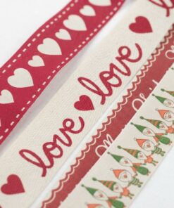 Custom Handmade With Love Red Heart Printed Fabric Ribbons