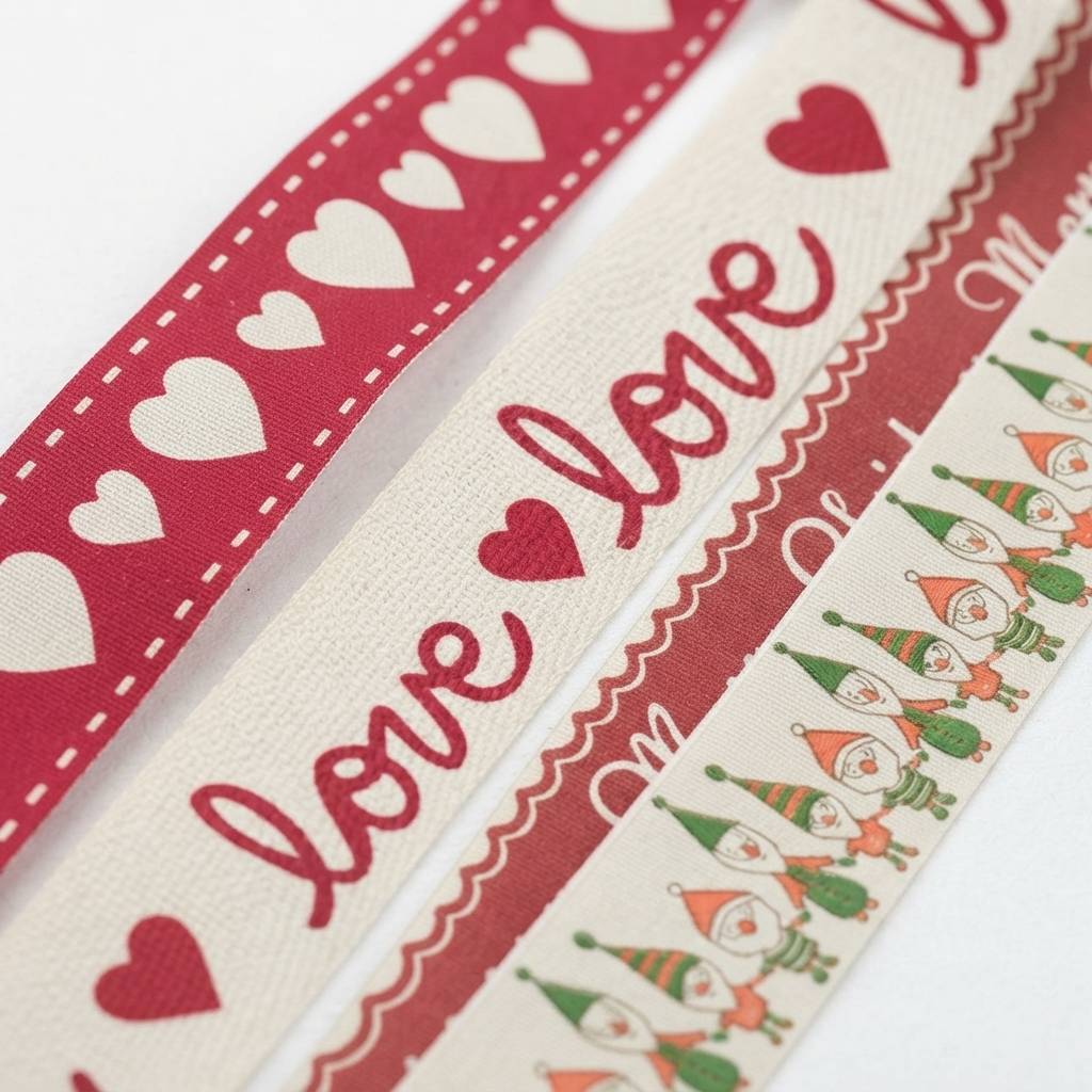 Custom Handmade With Love Red Heart Printed Fabric Ribbons Custom Handmade With Love Red Heart Printed Fabric Ribbons