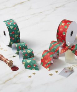 Custom Christmas Red And Green Star Printed Grosgrain Ribbons