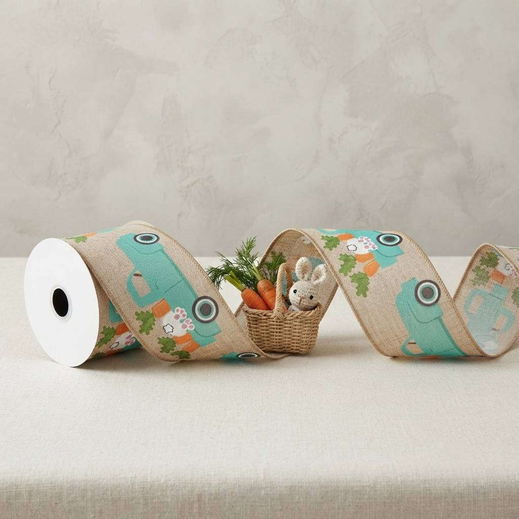 Custom Easter Bunny And Vintage Truck Printed Burlap Ribbons Custom Easter Bunny And Vintage Truck Printed Burlap Ribbons